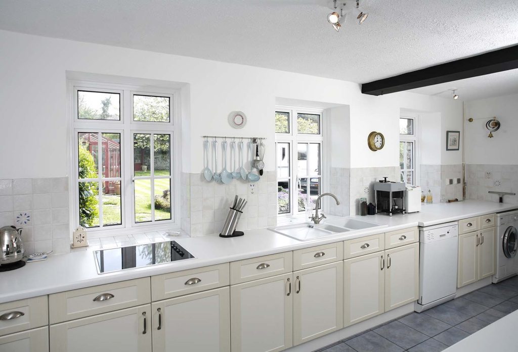 kitchen with white aluminium windows