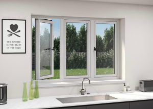 White casement windows in kitchen
